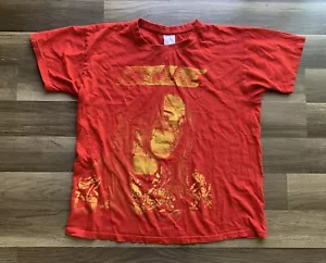 Billie Eilish T Shirt Red Mens M LASH Music Yellow Spellout Face Print - Picture 1 of 7