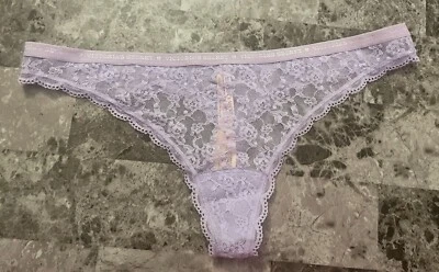 全新带标签 VICTORIA'S SECRET L L LAVENDER SCALLOP LACE MESH 标志带 罕见 长内裤 — 第 1/3 张图片