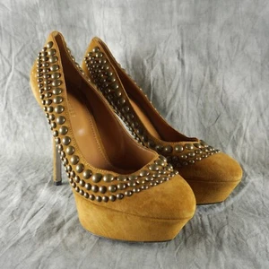 Sergio Rossi PLATFORM STILLETOS Tawny Suede Studded SEXY EU 37.5 NEW NWOB s-528 - Picture 1 of 13