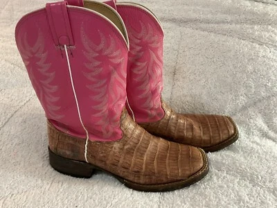 Larry Mahan LM4854 Pink/Brown Leather Cowboy Boots Square Toe Women's Size 10.5D - Image 1 of 4