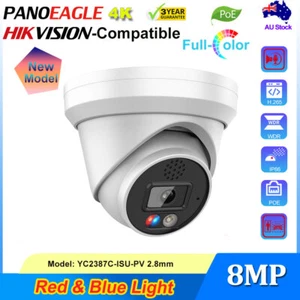 Hikvision Compatible 4K 8MP IP Camera Full color Red & Blue light 2Way Audio POE - Picture 1 of 18