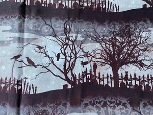 JO-ANN FABRIC~Cemetary Night Scene~FULL MOON~Halloween~CROWS~Bare Trees~BROWNblk - Picture 1 of 4
