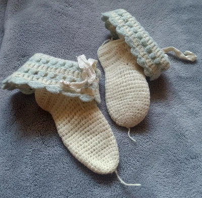 Vintage Pair of Vintage Baby Booties Knit Crochet Handmade - Image 1 of 3
