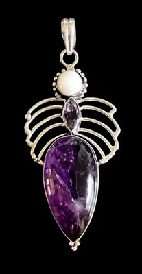 Новый ВЫЧУРНЫЙ МОДЕРНИСТСКИЙ фиолетовый АМЕТИСТ жемчуг серебро 925 пробы покрытием подвеска - Изображение 1 из 4