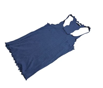 Araks $165 Kinee Tank Top Size Medium Luxury Blue Racerback Cotton Lettuce Hems - Image 1 of 4