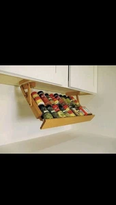 New-Kitchen Storage Under Cabinet Spice Rack, Handmade Hardwood, Holds 16 Large - Picture 1 of 4