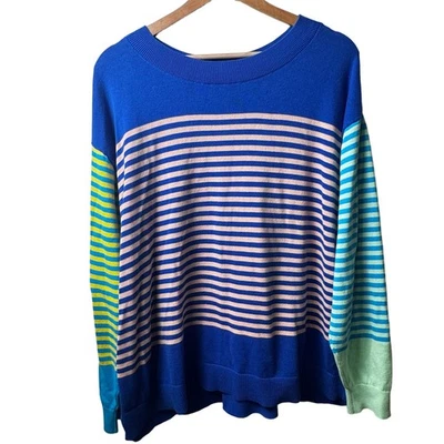Lands' End XL Color Block Striped Cotton Sweater Blue Multicolor - Image 1 of 4