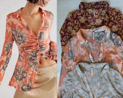 FREE PEOPLE Frente Acanalado Transparente Estampado Malla Suerte Shirtee Talla M (Elige Color) Foto 1 de 4