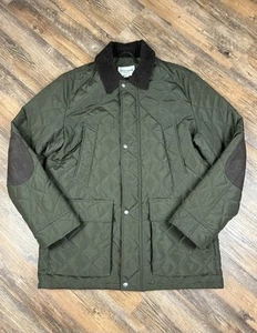 Cole Haan Barn Chore Jacket Mens L Green Quilted Elbow Patches Full Zip Corduroy - Picture 1 of 15