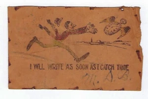 1906 Leather Postcard "I Will Write As Soon As I Catch Time" Posted - Picture 1 of 2