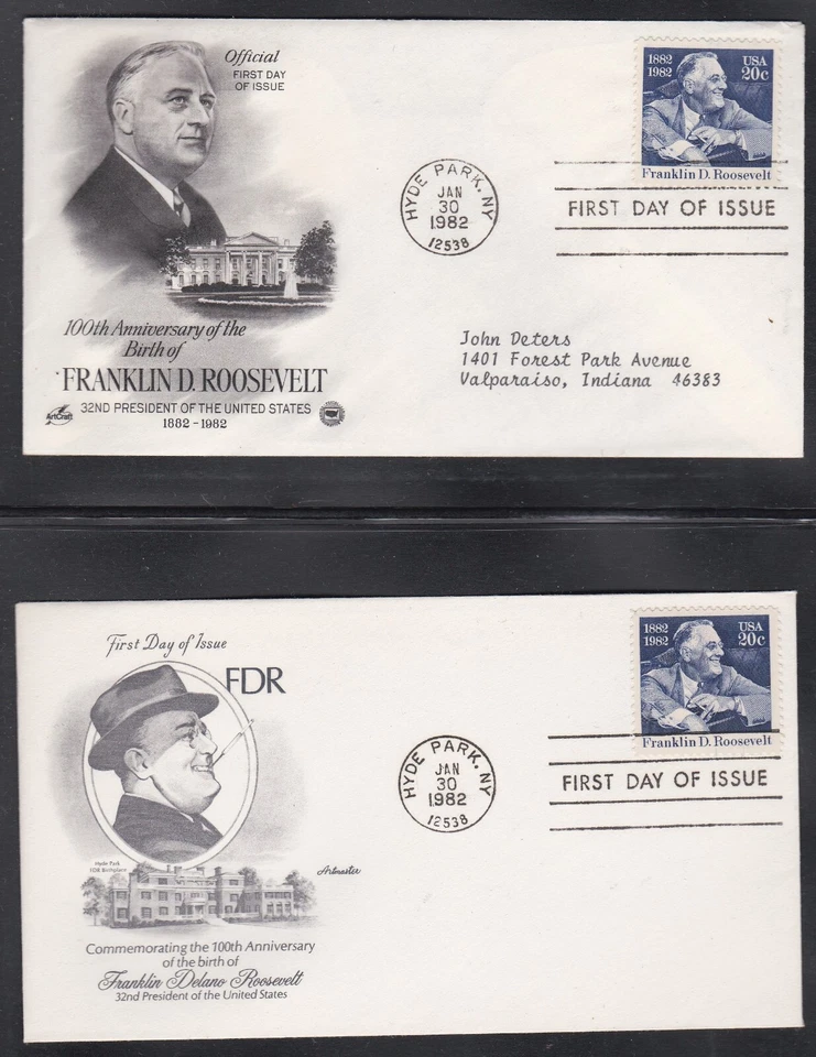 USA 1982 2 FDC WITH CACHETS 100th BIRTHDAY OF PRESIDENT FRANKLIN D ROOSEVELT - Image 1 of 1