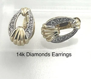 Earrings 14Kt. Yellow Gold French Clip with Diamonds - Picture 1 of 6