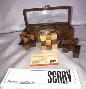 Puzzles Sheesham Wood Hand Carved 3 in case Brain Teaser Burr Serrv - Picture 1 of 7
