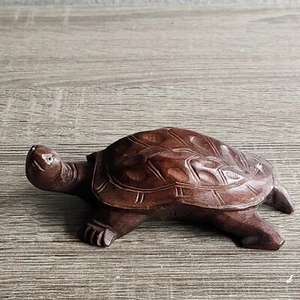 Vintage Chinese Carved Wood Turtle Figure Glass Eyes Chipped tail - Picture 1 of 11