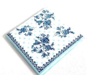 10 NAPKINS BLUE & WHITE & TURQUOISE FLORAL DINING BIRTHDAYS PARTY ALL OCCASIONS - Picture 1 of 1