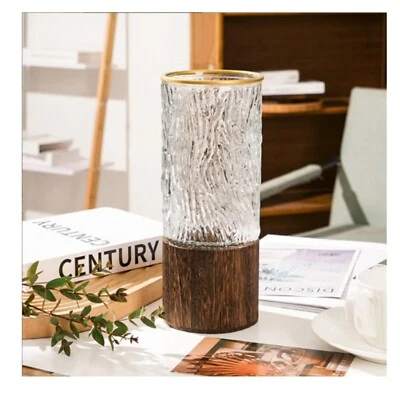 Jarrón artístico de vidrio de madera, base de madera, jarrones altos botellas para flores, cilindro... Foto 1 de 4