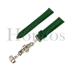 12-24MM Watch Band Strap Genuine Leather Alligator Deployment Clasp Buckle Green - Picture 1 of 5