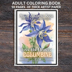 Colombine -Spiral Bound Adult Coloring Book - Thick Artist Paper - Spring Flower - Picture 1 of 3