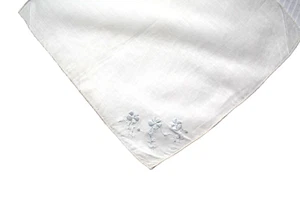 VTG Ladies Handkerchief Hanky White Embroidered Blue Flowers Cotton 10" Square - Picture 1 of 2