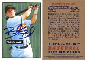 Brandon Snyder Signed 2005 Bowman Heritage #255 Card Baltimore Orioles Auto AU