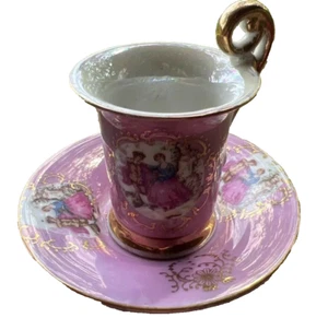 Tazza e piattino Demitasse rosa/viola rococò Giappone alveare corteggiamento vittoriano - Foto 1 di 14