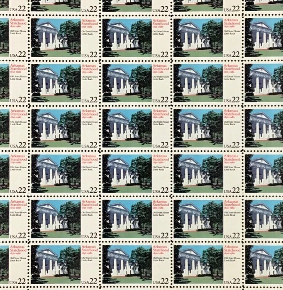 #2167 Arkansas Statehood Anniversary 22 cent full mint sheet of 50 stamps MNH OG - Image 1 of 1