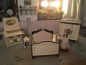 Antikes Puppen Schlafzimmer Groß Holz + Zelluloid Absolute Rarität Art Deco - Bild 1 von 24