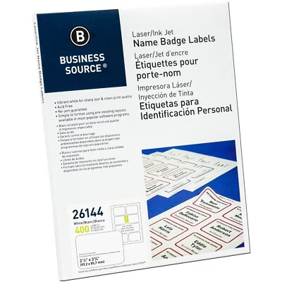 Business Source 26144 Laser & Inkjet Name Badge Labels 2-1/3 x 3-3/8" Box of 400 - Image 1 of 2