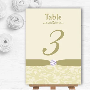 Cream Pale Gold Beige Floral Damask Diamante Wedding Table Number Name Cards - Picture 1 of 1
