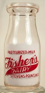 FISHER'S DAIRY STEVENS POINT WISCONSIN HALF PINT MILK BOTTLE BABY PICTURE - Picture 1 of 5