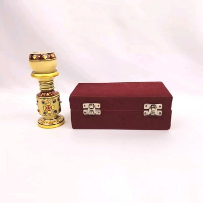 Red Table Pedestal With Decorative Hand Painted Clock For Parts - Image 1 of 4