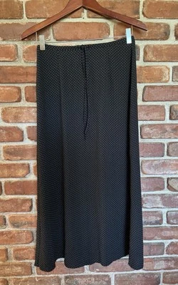 Falda Larga Liz Claiborne LizSport Negra Lunares Talla 6P Cremallera Trasera y Corbata Frontal Foto 1 de 4