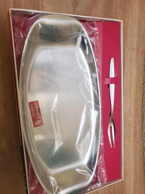复古全新 WMF-CROMARGAN 不锈钢 MCM Petite Appetizer 服务器托盘 带分叉 — 第 1/4 张图片