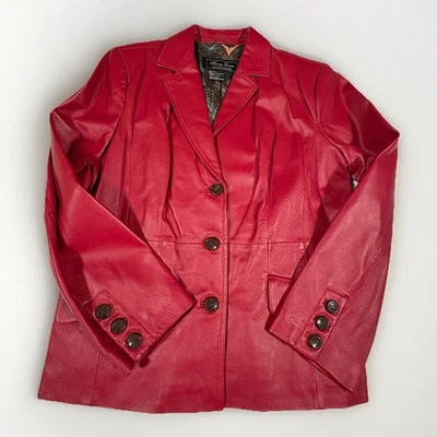 Chaqueta de cuero roja auténtica Terry Lewis Classic Luxuries, vintage, talla M Foto 1 de 4