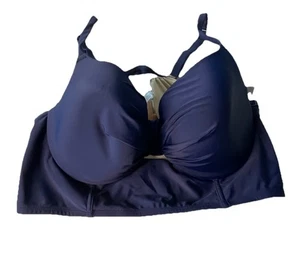 NWT Lane Bryant Cacique Swim 44C Balconette Bikini Top w/ Bra Blue Padded - Picture 1 of 6