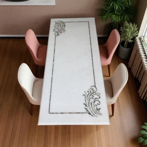 36"x24" Handmade White Marble Dining Table with Inlay Work Furniture Home Decors - Picture 1 of 5