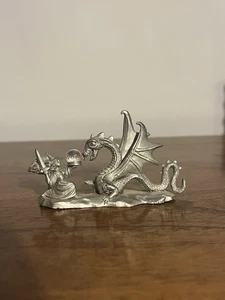Vintage 1986 Spoontiques Pewter Wizard & Dragon Figurine - Picture 1 of 6