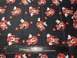 Disney Minnie Mouse Flowers Polka Dots Black Cotton Sewing Fabric 23" NEW - Picture 1 of 2