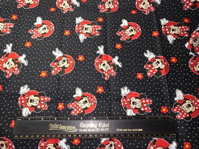 Disney Minnie Mouse Flowers Polka Dots Black Cotton Sewing Fabric 23" NEW - Image 1 of 2