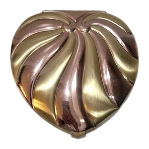 Vintage Compact Puff Powder Box Shell Shape Rose Gold And Gold Large Gorgeous - Picture 1 of 8