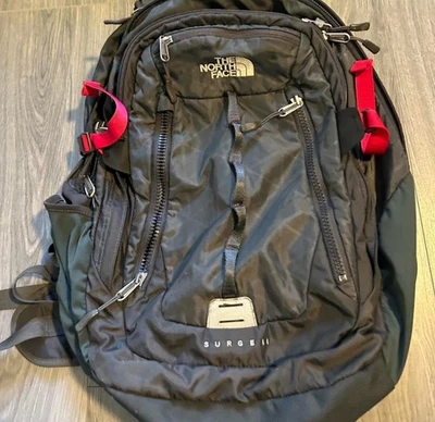 The North Face Surge II Backpack Black Red Laptop Travel Hiking School Bag - Image 1 of 4