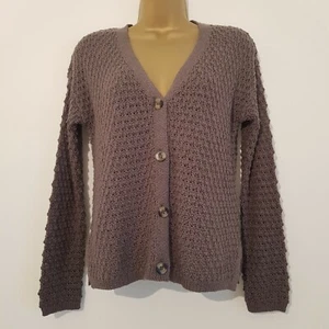 NEW Ex M&S 6-18 Cotton Textured Dark Grey Khaki Open Waffle Knit Cardigan Jumper