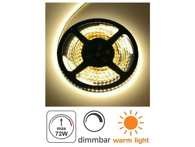 (4,98 EUR/m) LED Strip 5m dimmbar - 72W 3000K - 300x 5050 Lichtband warmweiß - Bild 1 von 4