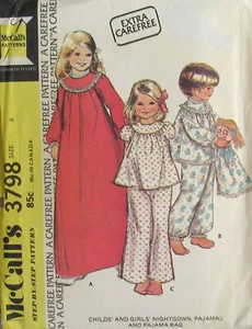De colección Años 70 McCalls 3798 Niñas 8 Camisón Pijama Bolso Muñeca FÁCIL de Coser Patrón - Imagen 1 de 2