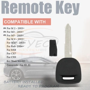 Llave de encendido de chip transpondedor sin cortar 4D-63 para MAZDA M2 3 5 6 CX7 MX5 RX8 4D63 - Imagen 1 de 6