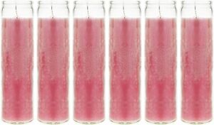 Pink Candles in Glass, Set of 6, 8 inch Tall - for Home Decor, Unscented 5-Day