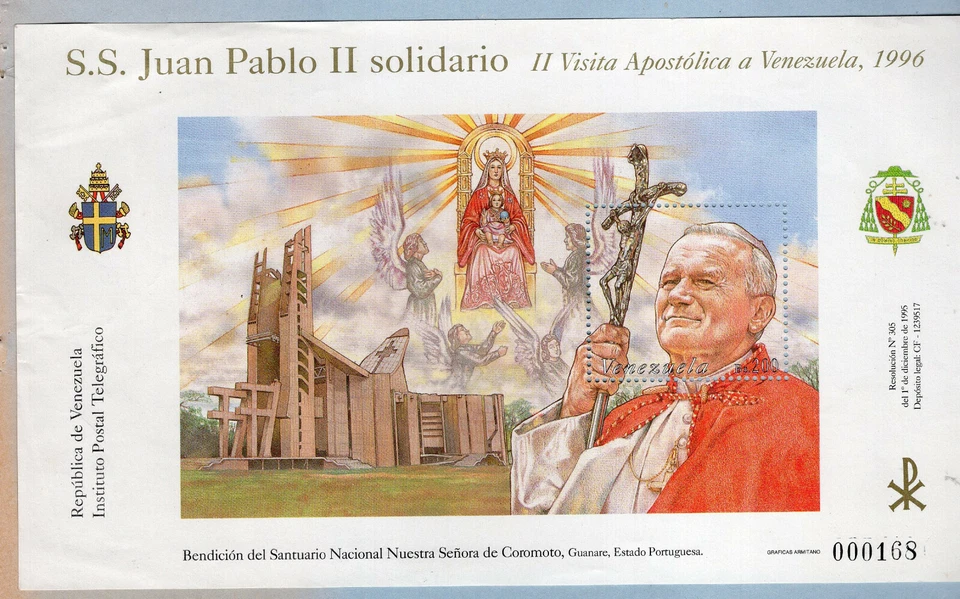 POPE JOHN PAUL II - VENEZUELA, MI # BL 48, MNH, VF - Image 1 of 1