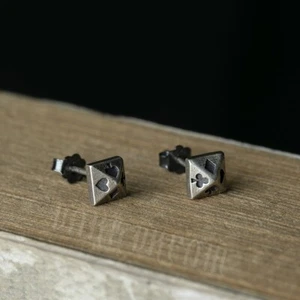 925 Sterling Silver Pyramid Poker Club Diamond Heart Spade Ear Studs Earrings - Picture 1 of 8
