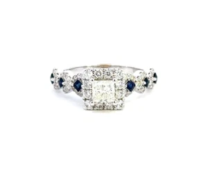 3/4 Carat Diamond Vera Wang Halo 14k White Gold Engagement Ring Blue Sapphire - Picture 1 of 10