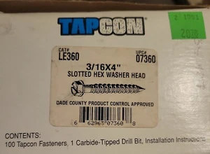 New Elco Ultracon Concrete Masonry Screws, 3/16 X 4 Box Of 100 Count - Picture 1 of 3